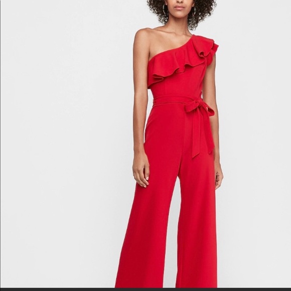 One shoulder jumpsuit - red jumpsuit - Picture 1 of 2